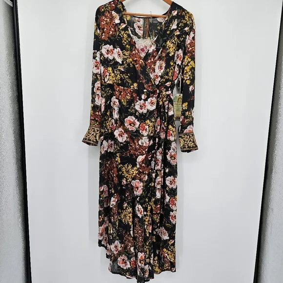 Aratta Silent Journey Savannah Floral wrap Hi Low Dress Womens Size Small New!